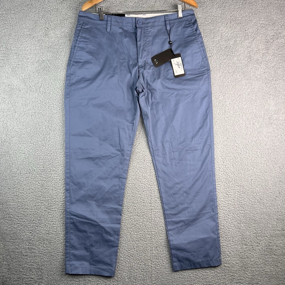 AX Armani Exchange Pants Chino Mens 34X32 Blue Slim Fit Lightweight Stretch NEW - Picture 1 of 16